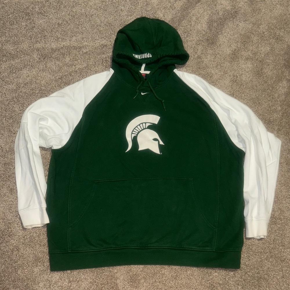 EUC Men’s Nike Team Michigan State Spartans Green/White Sweatshirt Hoodie SZ XXL